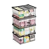 Elayu 4er Gefriertruhe korb stapelbar,gefrierschrank organizer，gefriertruhe organizer,stapelkörbe，Schwarz, 38.5L x 30.7B x 78H CM