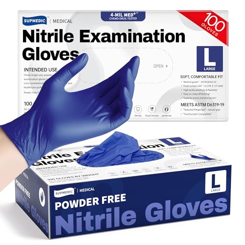 Supmedic Nitrile Exam Gloves, 4 Mil 100 Pcs, Powder-Free Latex-Free Cooking Food-Safe Disposable Medical Gloves, Blue Violet (Large)