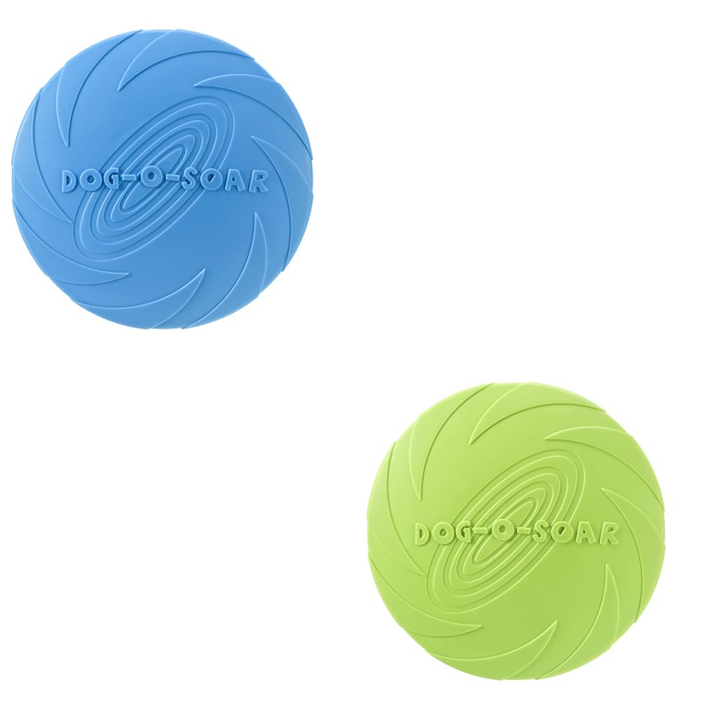 helioflicker 2 Pack Dog Flying Disc Dog Dog Rubber Flyer Dog Toy for Small Large Dogs To Sport Safe on Teeth - S Blue & Green