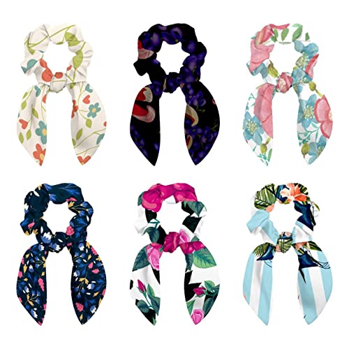 Lot de 6 chouchous à cheveux avec nœud floral pour femme et enfant