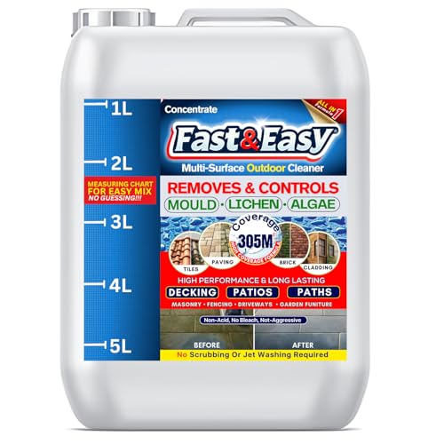 Price comparison product image HQC Fast and Easy Multi Surface - 5L - High Strength,  Ready for Use Against Fungi,  Mould,  Moss and Algae on Internal and External Walls,  Brick,  Render,  Stone,  Driveway