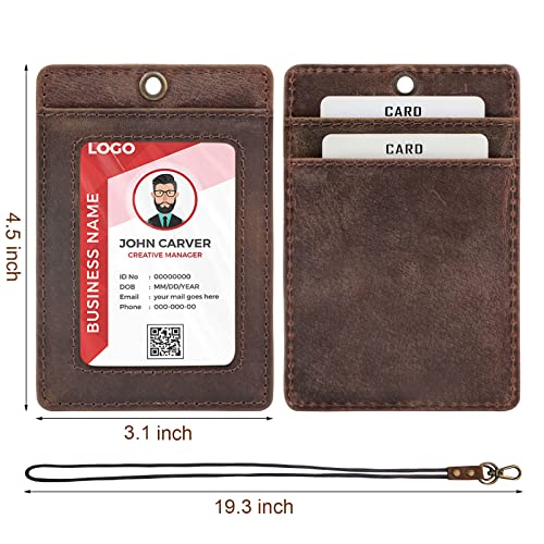 Porte-badge vertical cuir protégeant vos cartes d'accès avec cordon - 3