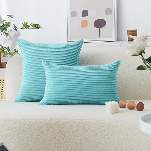 image for Home Brilliant Teal Throw Pillow Covers Pack of 2 Supersoft Striped Te