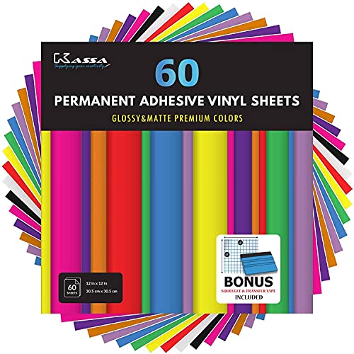 Kassa Vinyl Bundle - Htv Heat Transfer Vinyl Sheets (30 Pack), Adhesive Multicolor Vinyl Sheets (60 Pack), Adhesive Black Vinyl Sheets (15 Pack) & Adhesive White Vinyl Sheets (15 Pack) #TOP5