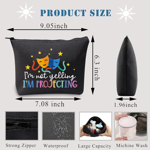 PLITI Theatre Makeup Bag Drama Theater Lover Gift Comedy Tragedy Masks Cosmetic Bag I'm Not Yelling I'm Projecting Drama Acting Travel Pouch (Yelling projecting blU) - Image 2