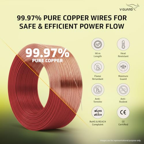 Image of V Guard Superio+ Eco Safe Triple Layered HRFR PVC Wiring Cables (Red, 1 Sqmm)