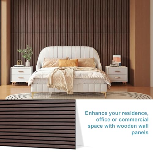 Image of Wood Slat Acoustic Wall Panels, Walnut, 4 Pack, 47.2 x 23.6 in