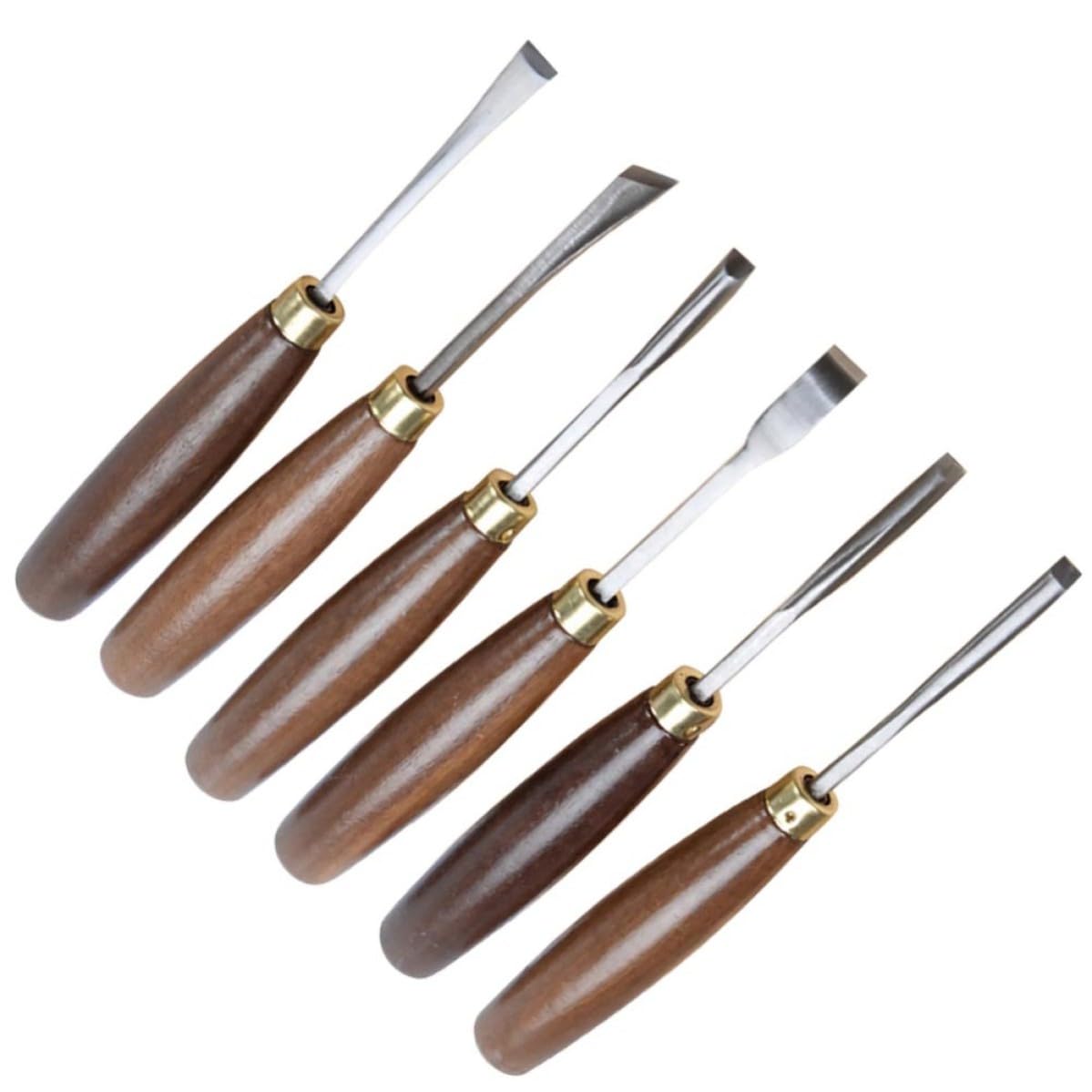 CRAFTHROU 6 Pezzi Scalpello da Intaglio Legno Manico in Noce, Acciaio al Manganese, per Lavorazione del Legno, Utensile da Falegname per Appassionati e Carpentieri Professionisti