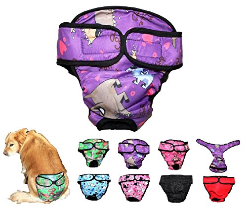 Image of Dog Diaper Reusable Washable Female Girl for Medium & Large Big Dog Breeds Size L, XL, XXL (X-Large: Waist 22 inch - 28 inch, Purple Dog)