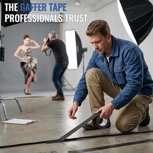 Image of Black Gaffers Tape 2 Inch -16 Roll Multi Pack Bulk - 30 Yards per Roll - Easy Tear, Non Residue Heavy Duty Gaff Tape - Waterproof Matte Cloth Gaffers Tape for Professional Photography, Filming, Stage