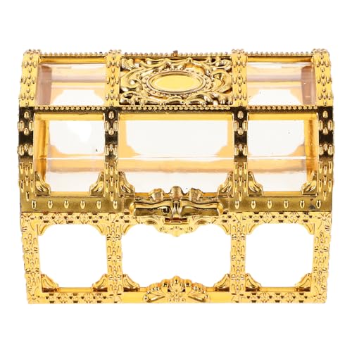 ADOCARN Caja Pequeña Transparente para Dulces y Recuerdos, Cofre Vintage Dorado para Fiesta y Cumpleaños, Caja Multifuncional para Regalos y Decoración Infantil, 1 Pieza