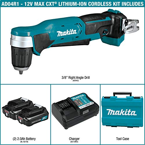 Makita AD04R1 12V max CXT Right Angle Drill Kit, 3/8