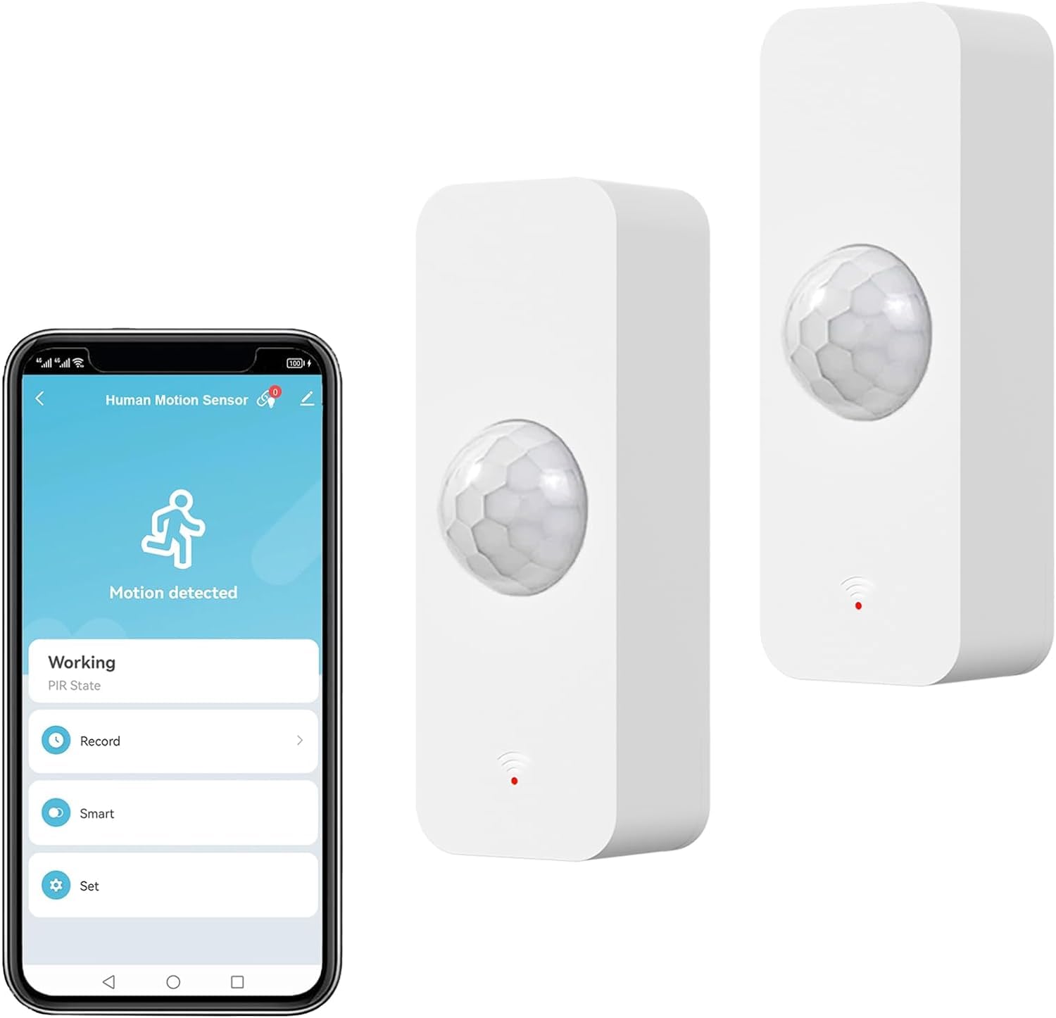 RISOON WiFi Bewegungssensor, Smart Bewegungsmelder Tuya PIR für die Heimsicherheit, drahtloser Bewegungssensor mit Fernüberwachungs App, Sprachbefehl kompatibel mit Alexa (2 Pack)