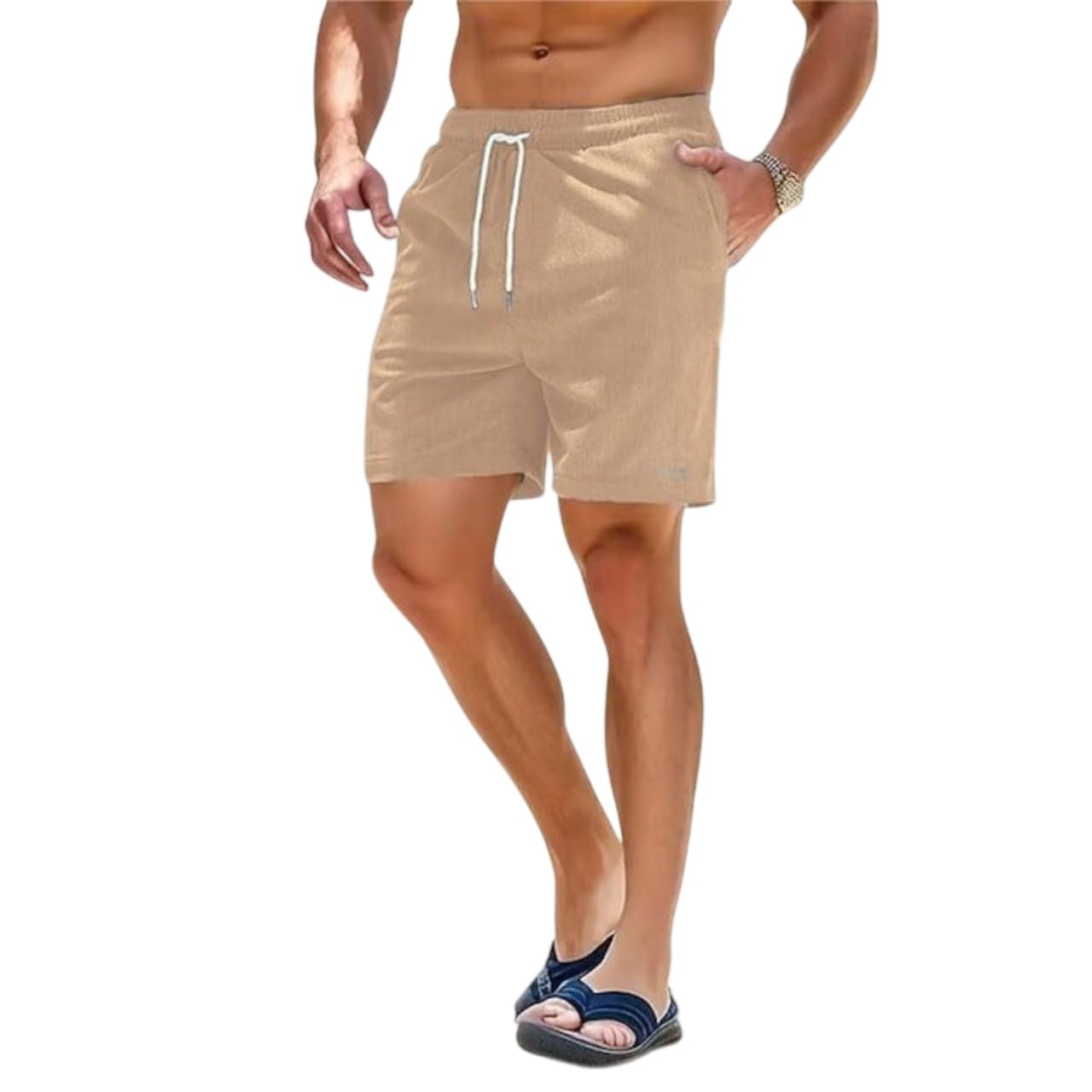 Diverse Men's Corduroy Casual Shorts – Soft Breathable Relaxed Fit Summer Shorts with Drawstring Waist & 2 Pockets, Ideal for Beach, Workout & Everyday Wear-image-44
