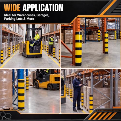 Image of Forklift Column Protector 4-Pack - 23.6 inch x 4.72 inch Warehouse Rack Safety Guard for 80-100mm Posts - High Visibility Impact Protection for Industrial Warehouse & Parking Garage