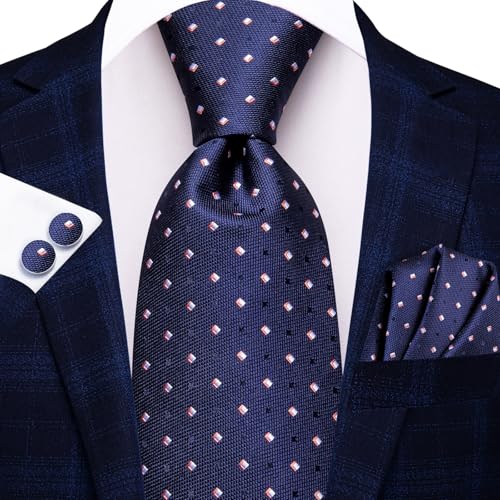 Image of Hi-Tie Mens 70inches Tie Set Extra Long Necktie for Men Cufflinks Handkerchief Big Tall Men Business Wedding