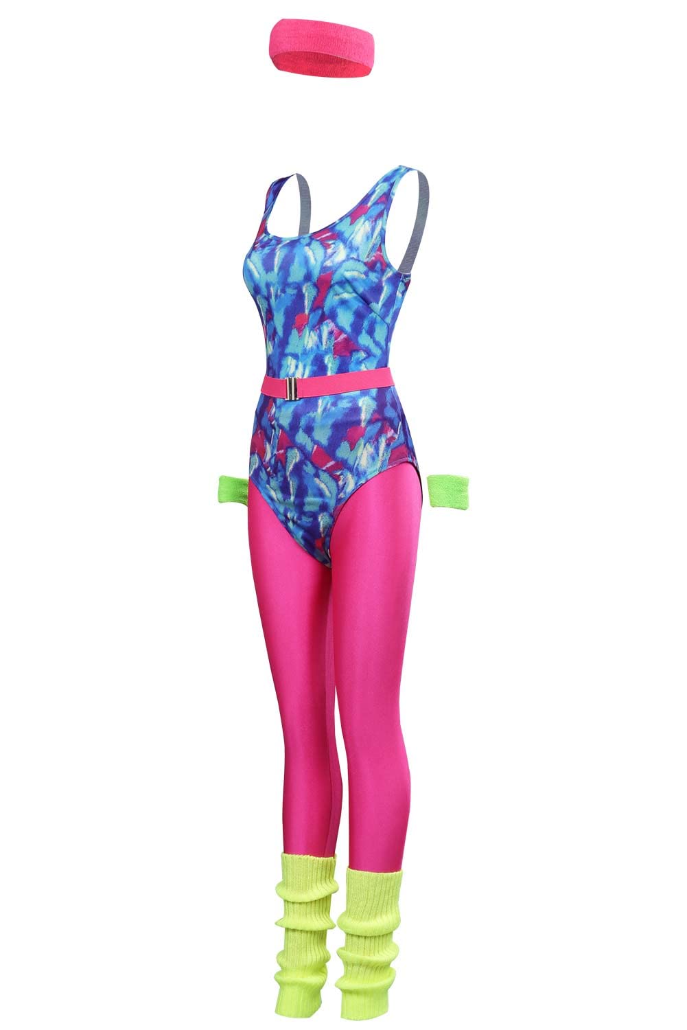 Costume de fitness des années 80 pour femme - Survêtement rétro - Combinaison de yoga - Avec accessoires - Costume de fête