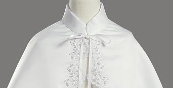 Girl's White Satin Communion Special Occasion Cape with Lace Trim
