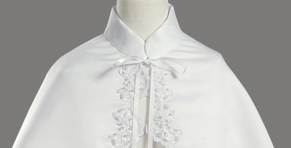 Girl's White Satin Communion Special Occasion Cape with Lace Trim