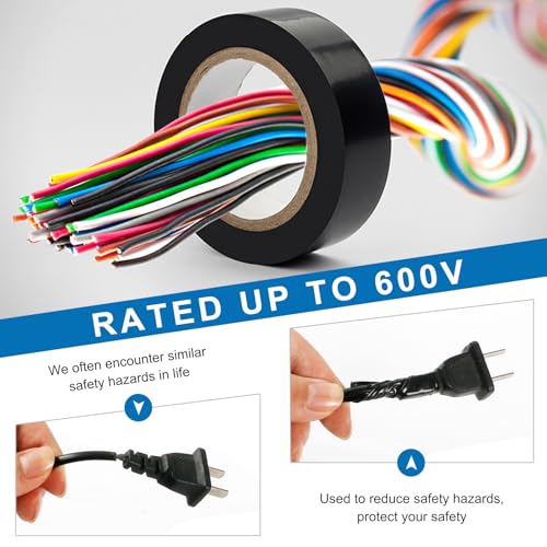 Image of Electrical Tape 3 /4 inch x 66FT - 8 Rolls Black Electrical Tape | Electrical Insulating Tape, Voltage Level 600V, Indoor Outdoor Electric Tape for Wire and Cable
