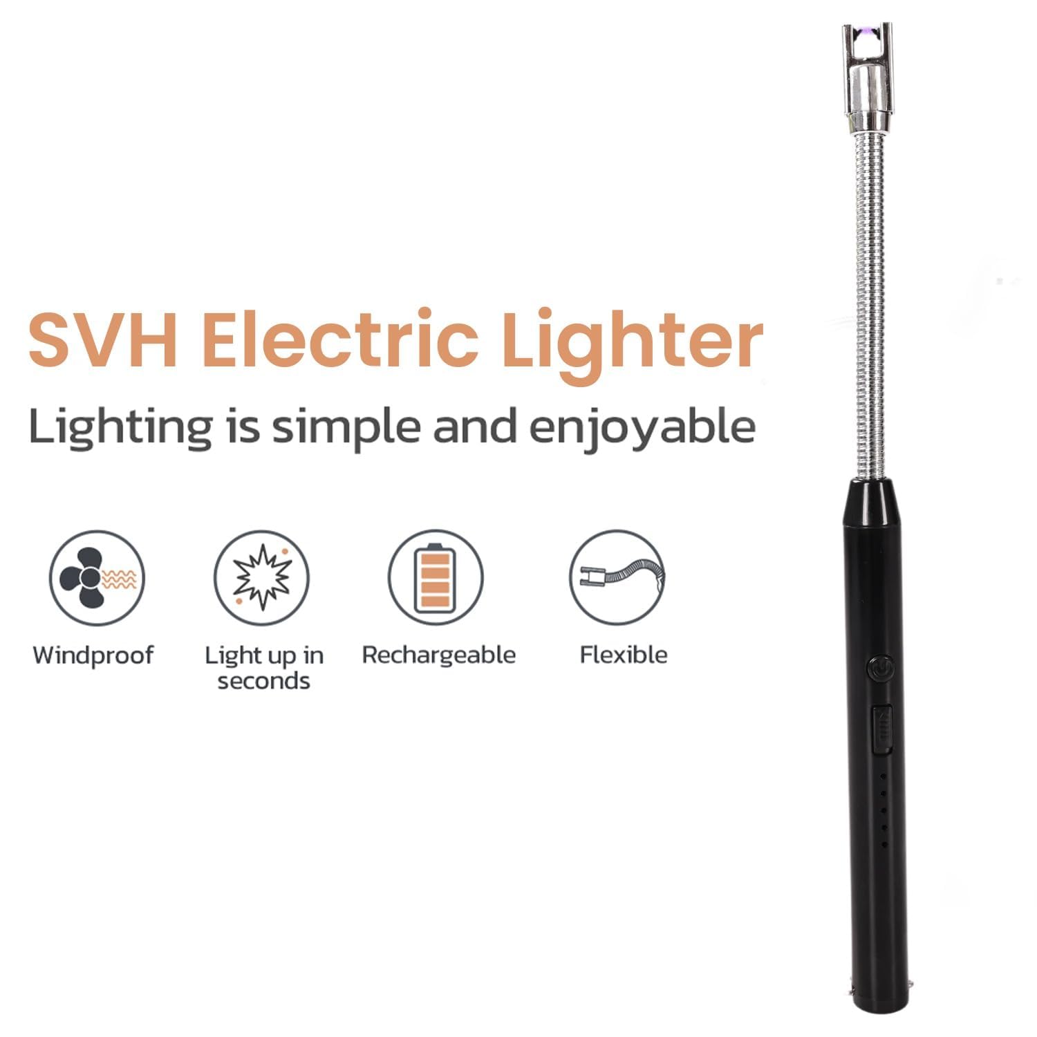 SVH USB Rechargeable Plasma Lighter Electric Windproof Flameless Kitchen Lighter for Gas Stove, Candles & Pooja | 360° Flexible Neck | Multipurpose Eco Friendly Reusable (Black) — Amazon image 6
