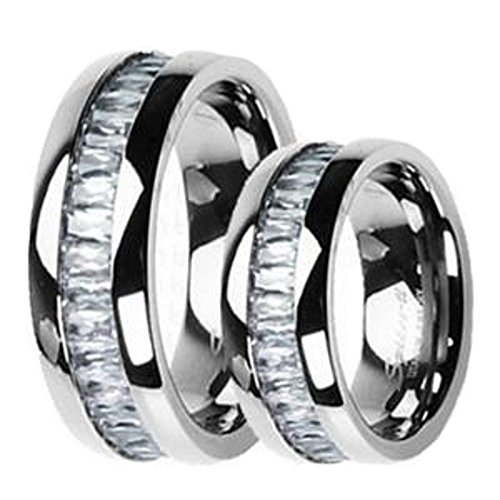 2 Pc His & Her Titanium Eternity Simulated Diamond Wedding Band Ring Set