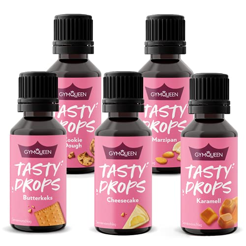 GymQueen Tasty Drops 5x30ml, Kalorienfreie, Zuckerfreie und Fettfreie Flavour Drops, Aroma Tropfen zum Süßen von Lebensmitteln, Geschmackstropfen ohne Künstliche Farbstoffe, Topseller 3