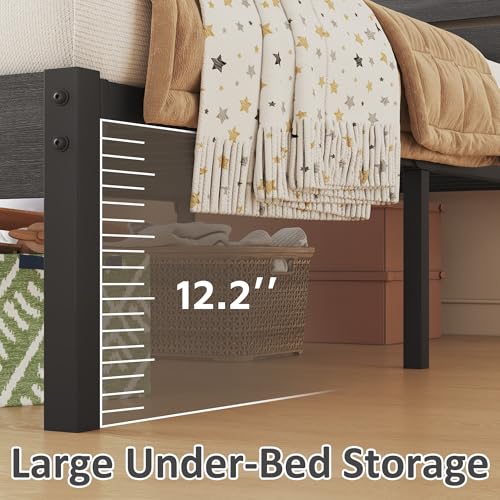 Image of Fluest Twin Bed Frame with Headboard and Footboard, Metal Twin Bed Frame with Under Bed Storage, All-Metal Support System, No Box Spring Needed, Easy Assembly,Rustic Grey