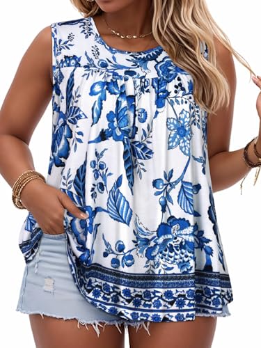 Image of Women Plus Size Tank Top Casual Summer Tops Loose Fit Sleeveless T Shirts Trendy Crewneck Tunic Tees 2026