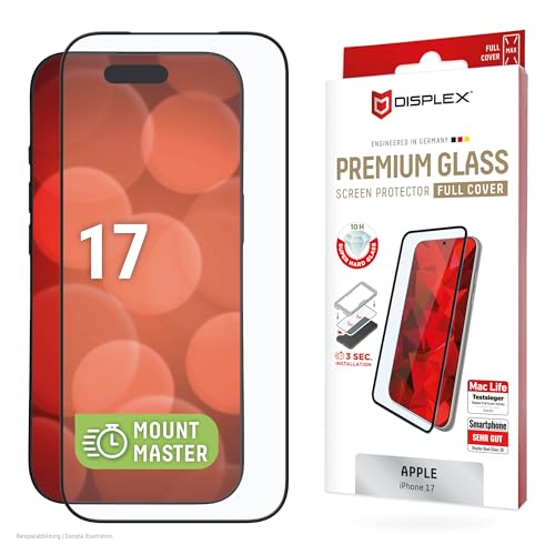 Displex Schutzglas fĂĽr iPhone 17 (10H), Edge-to-Edge, mit MountMaster
