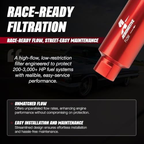 Image of Aeromotive 100 Micron Inline Fuel Filter - ORB-10 Ports, Stainless Steel Element, Red Billet Aluminum Housing, Universal Gas & Diesel, Compact Size - 12304