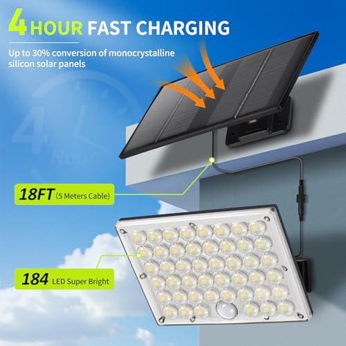 2pack 184 LED Solar Motion Lights Outdoor, Solar Wall Lights Outdoor Waterproof with 3 Modes Adjustable, Dusk to Dawn Solar Powered Security Light, Auto On/Off, For Porch, Patio, Yard, Garden, Garage - Image 4