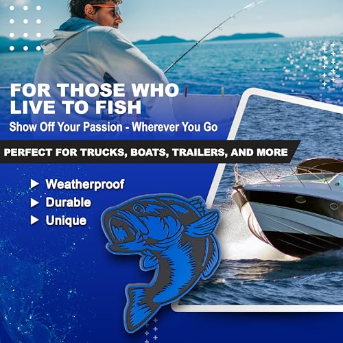 Image of Bass Emblem 3D Fish Badge - Custom Car Sticker for Car, Truck, SUV, Trunk, Hood, Fender - Set of 2 (Blue)