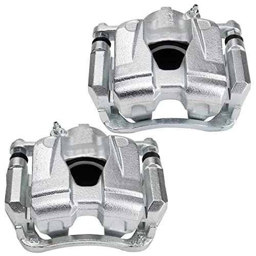 Image of TRQ Front Driver and Passenger Side Brake Caliper Set Caliper Brackets Hardware Compatible with 15-18 Jeep Renegade 16-18 Fiat 500X