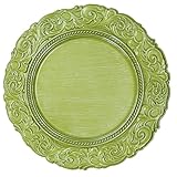 Simply Elegant Antique Look Plastic Charger Plate | Service Plate for Parties, Dinner, Weddings, Quinceaneras and Events | 13 inch Diameter | Green- Gloss Finish | Set of 6