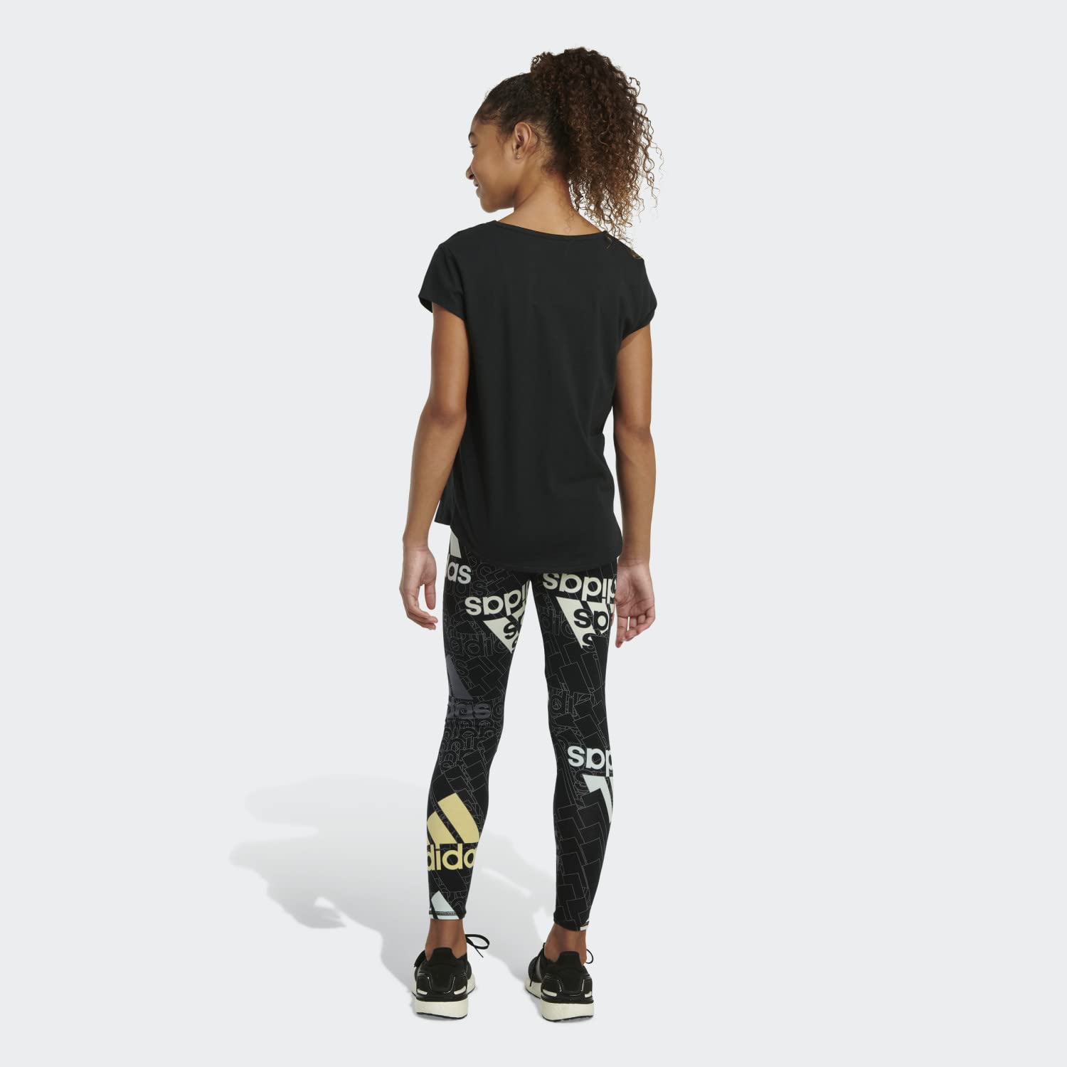 adidas Girls' Active Sports Athletic Legging Tight, Black Love Multi, Large