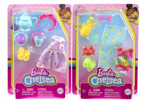 Barbie Chelsea Beach & Tea Party Accessory Fashion Pack Bundle Mix of Beachwear & Tea Party Essentials for Chelsea Doll | Ages 3+