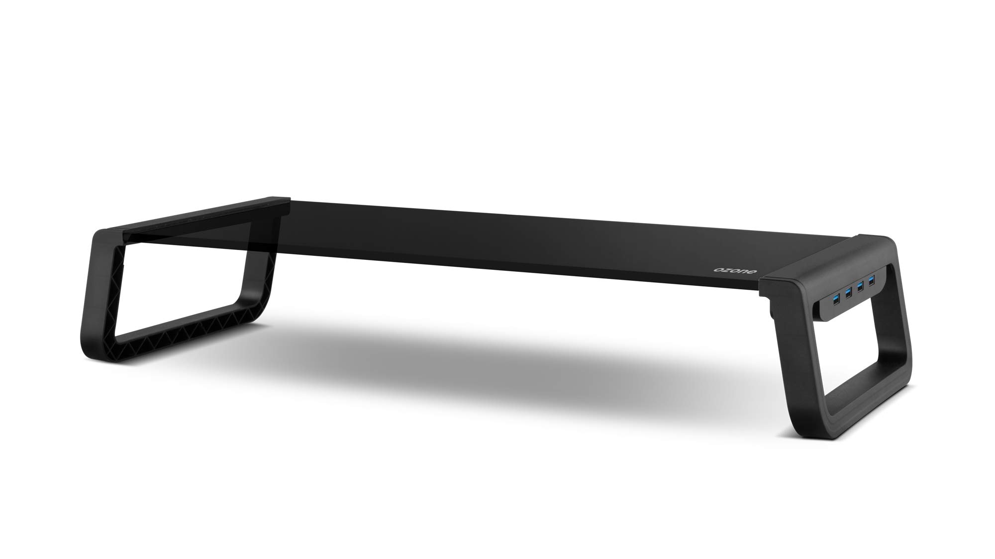 OZONE GAMING GEAR Monitor Stand Riser Pro -OZRISERPRO- Supporto portatile per PC - Vetro temperato, 4xUSB 3.0, nero