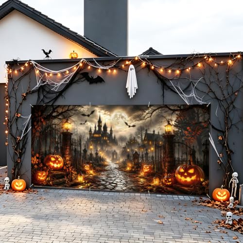 Image of Halloween Garage Door Decorations 6 x 13 ft, Haunted Manor Cover