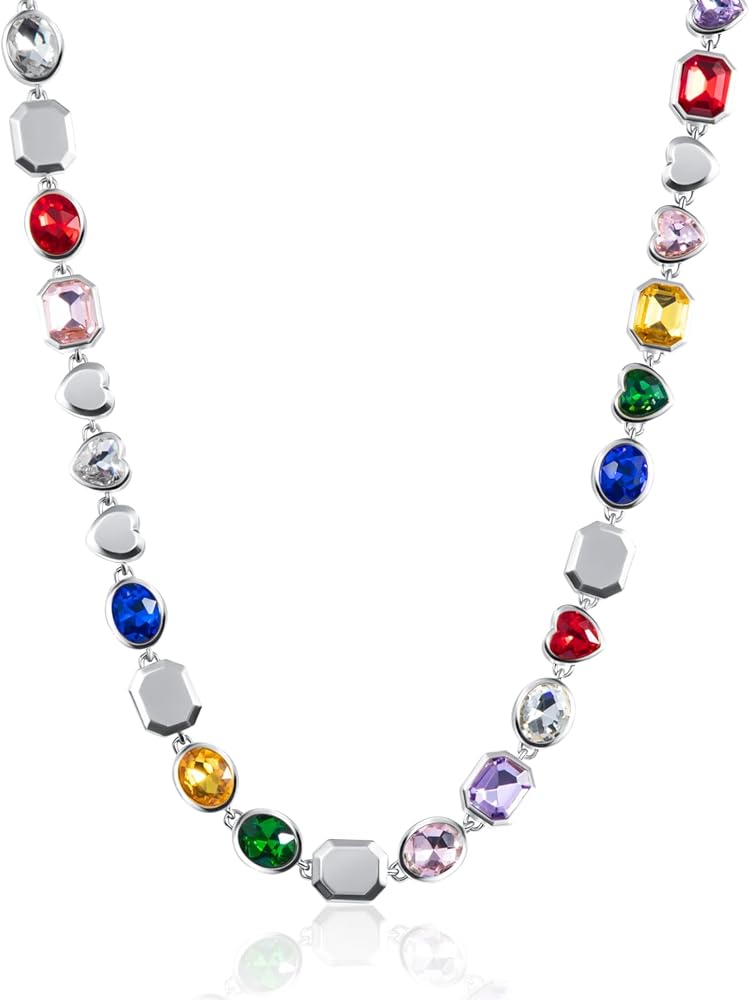 HELLOICE 10mm Multi-color Gemstone Chain Necklace 20inches 5A+