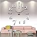Mirror Surface Decorative Clock 3D DIY Wall Clock for Living Room Bedroom Office Hotel Wall Decoration (Silver)
