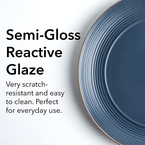 Arora Ringar Round Stoneware 16Pc Double Bowl Dinnerware Set For 4, Dinner Plates, Side Plates, Cereal Bowls, Pasta Bowls - Speckle Matte Blue (420796) #TOP4