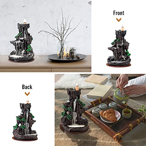Ronlap Dual Sided Mountain Waterfall Incense Burner, Resin River Tower Backflow Incense Holder, Cool Aromatherapy Incense Fountain Smoke Waterfall With 120 Upgraded Incense Cones+30 Incense Sticks #TOP1