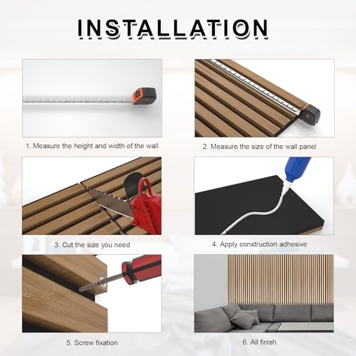 Image of NeatiEase Wood Panels for Wall, 4-Piece 96 inch x 12.6 inch Soundproof Wood Slat Wall Panel for Interior Wall Decor Noise Cancelling, Wood Acoustic Wall Panels, Sound Absorbing Panel (Rustic Walnut)