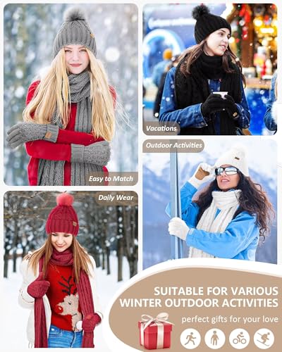 Conjunto de invierno para mujer con gorro bufanda y guantes de pantalla táctil 7