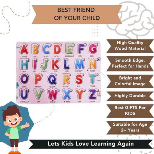 Image of Learning Wooden Alphabets for Kids | ABCD Toys for Children | English Puzzles Montessori Educational Blocks for Kids 2+ Years | 26 Pieces | Wooden Letter Board (English Alphabets)