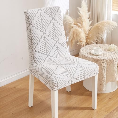 Image of HOMETHREADS Stretchable Elastic Jacquard Chair Seat Cover | Removable, Washable & Durable Chair Protector | Ideal for Dining Room, Kitchen, Restaurant & Party Chairs (Grey, Pack of 1)