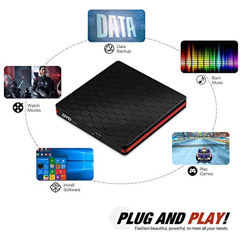 External CD/DVD Drive USB 3.0 Type-C Portable R/W Optical Drive Slim CD DVD Burner Recorder CD ROM for Laptop/MacBook/Desktop/MacOS/Windows10/8/7 (#Black)