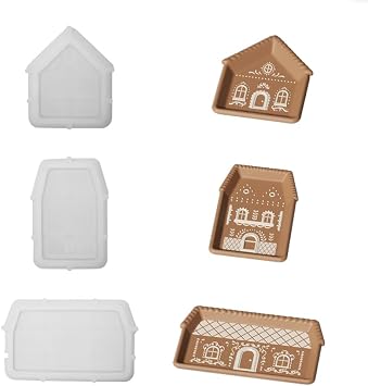 BOOWAN NICOLE Christmas Mould Gingerbread House Tray Silicone Mould, DIY Gable House Concrete Silicone Moulds, Silicone Moulds Casting Moulds Christmas SH1318 + SH1319 + SH1320
