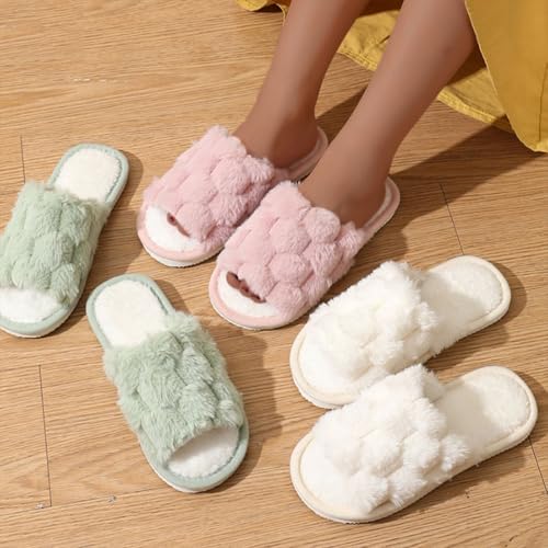 Fuzzy Open Toe Slippers for Women, Cozy Fleece Lined House Shoes with Thick Non-Slip Sole,Winter Home Fuzzy Slipper2